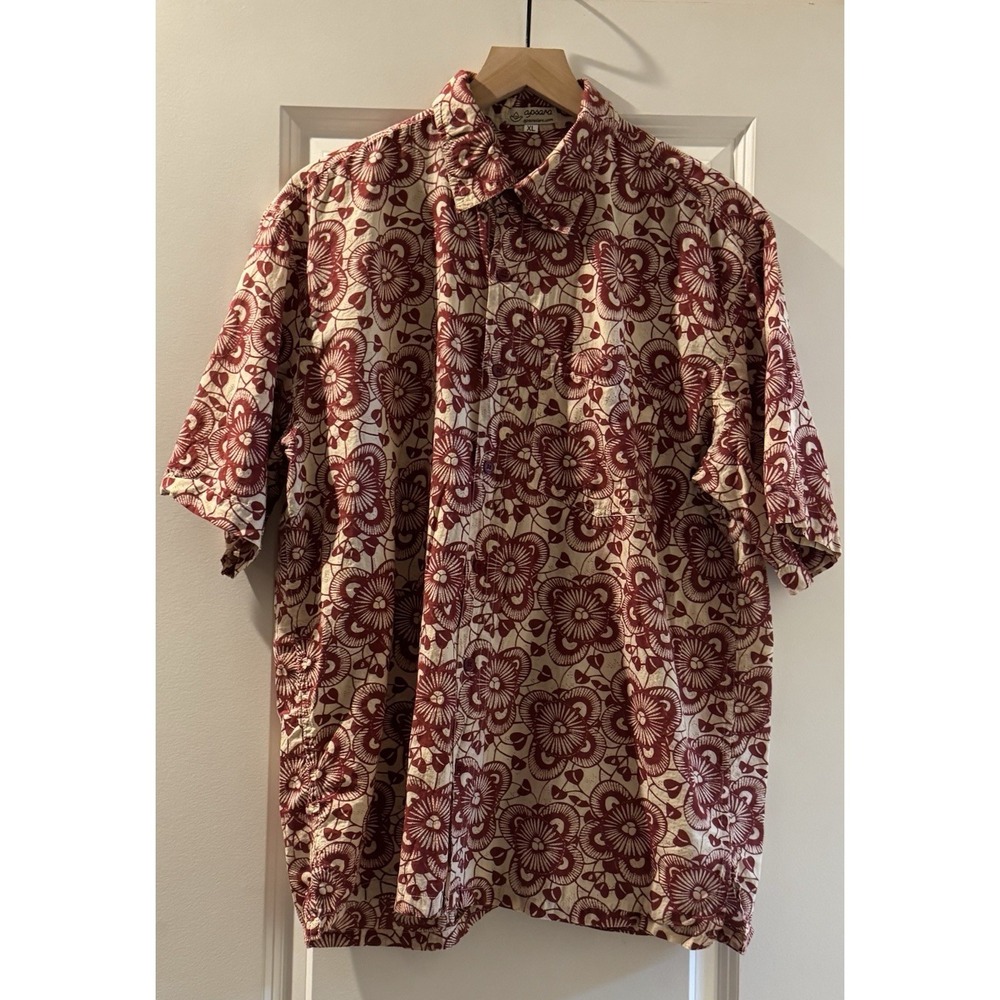 Gosana Shirt Mens XL Red Floral Button Front Hawaiian Camp Shirt 100% Cotton